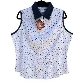 Adobe Rose Women's Sleeveless Star Print Button-Up Shirt With Denim Collar - NWT