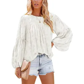 Andrea Flared Sleeve Round Neck Jacquard Chiffon Top