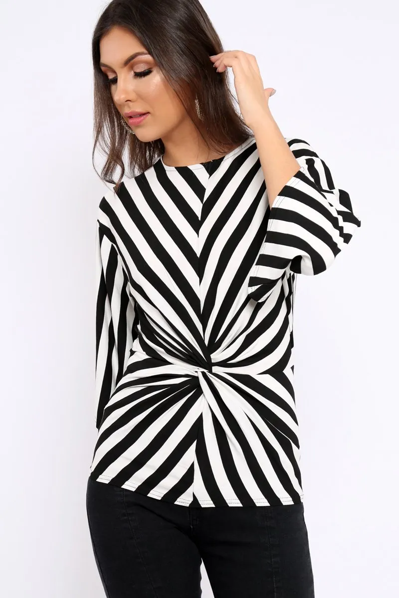 Black and White Stripe Knot Top - Toree