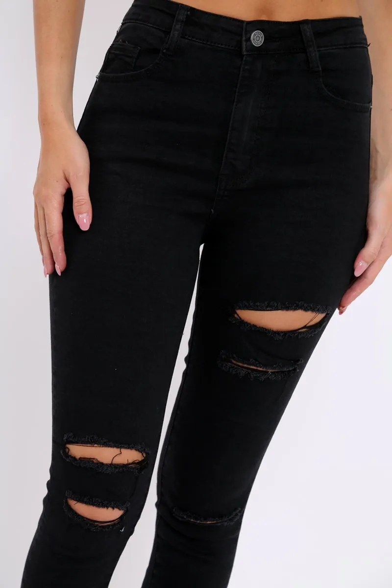 Black Distressed Stretch Skinny Jeans - Fynley