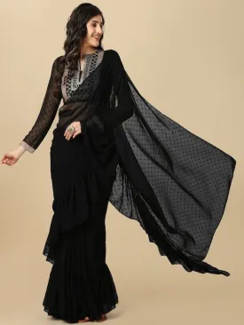 Black Geometric Woven Design Saree