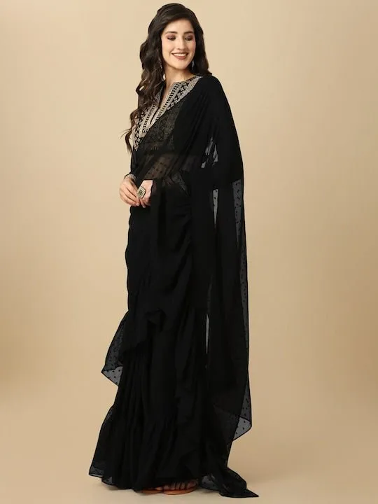 Black Geometric Woven Design Saree