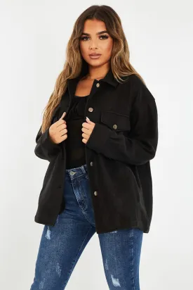 Black Pocket Oversized Brushed Shacket - Caley