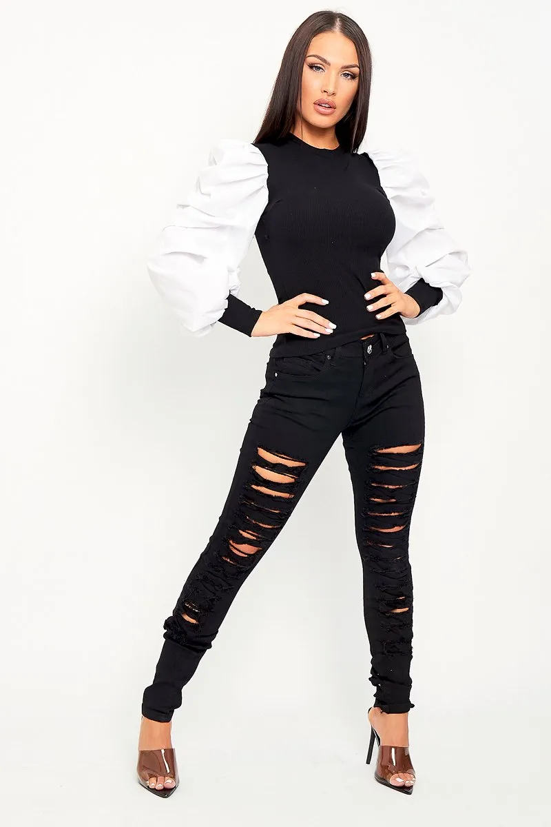 Black Skinny Stretch Ripped Jeans - Cienna