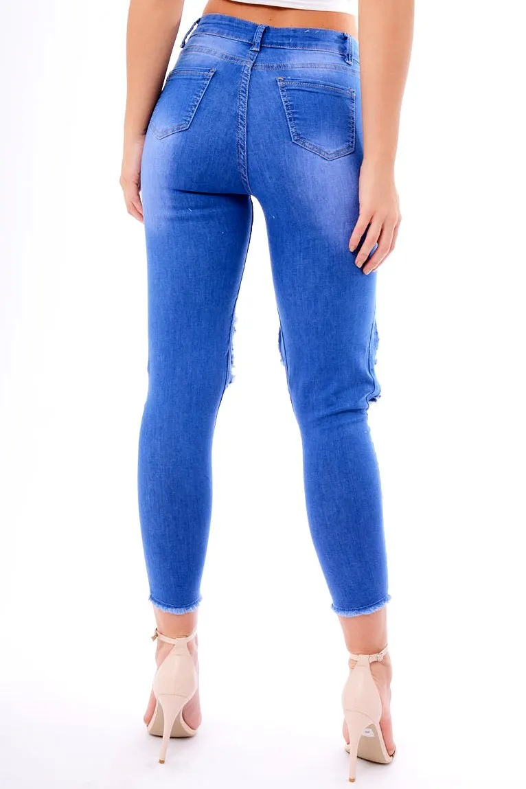 Blue Ripped Knee Skinny Denim Jeans - Bryony