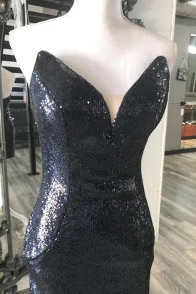 Blue Sequin Strapless Bodycon Homecoming Dress