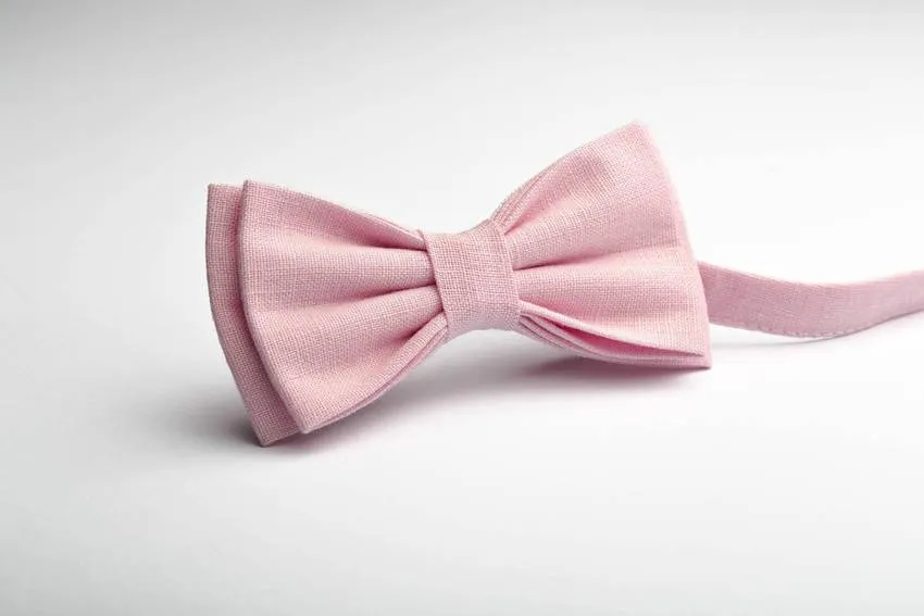 Blush Pink Bow Tie for Wedding - Stylish Linen Bow Tie for Men