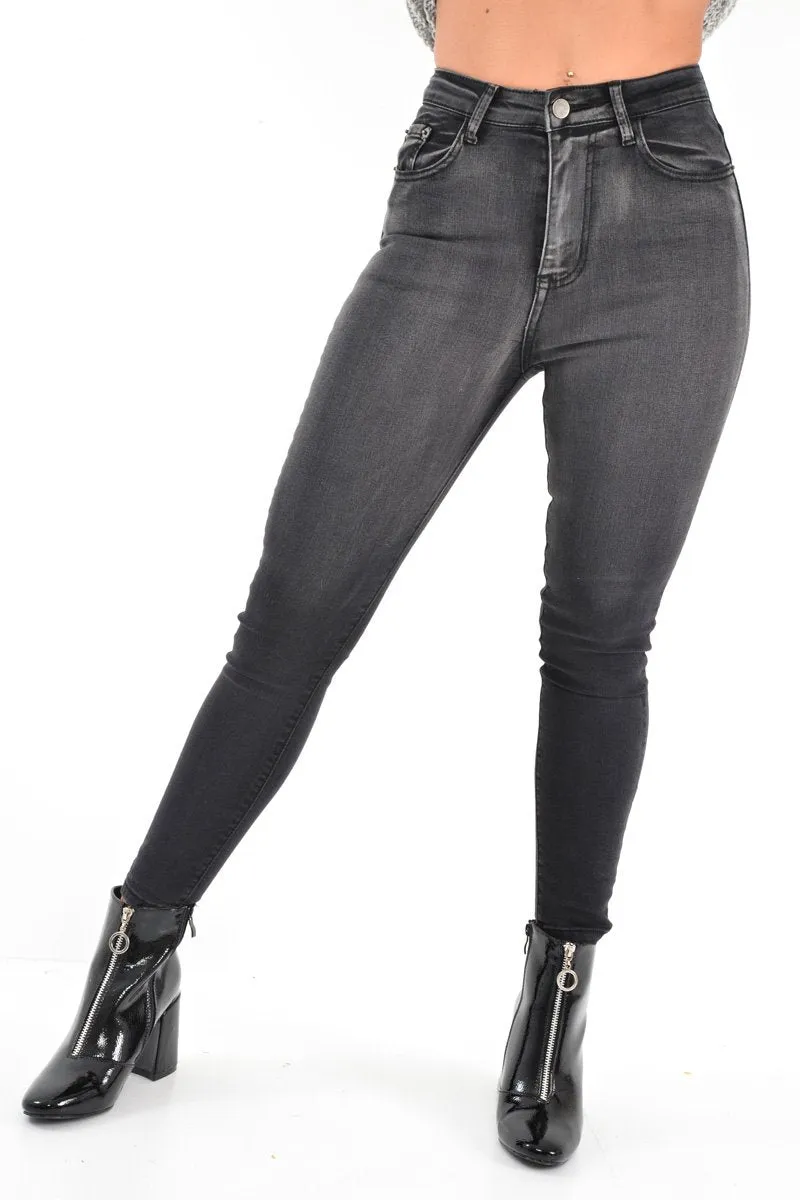 Charcoal Grey Washed Skinny Jeans - Marena