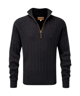 Cotton Cashmere Cable Quarter Zip Jumper - Charcoal