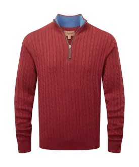 Cotton Cashmere Cable Quarter Zip Jumper - Chilli