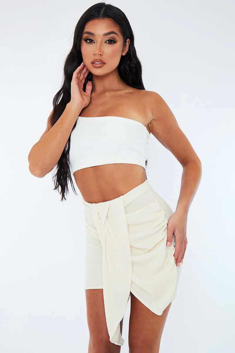 Cream Textured Draped Mini Skirt - Kath