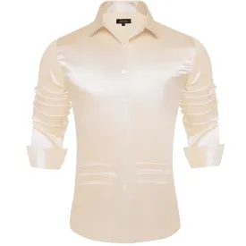 DiBanGu Dress Shirt Linen White Satin Solid Long Sleeve Button Up Shirt for Men