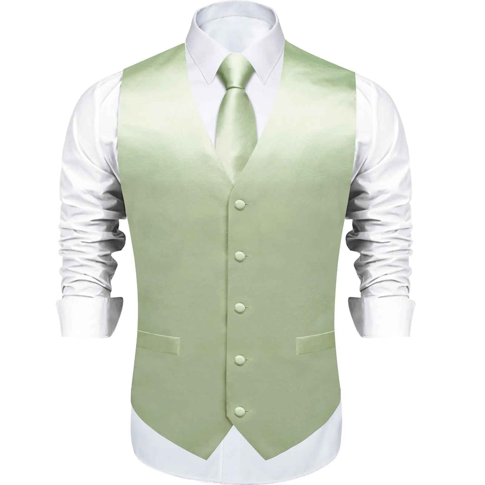 DiBanGu Mens Suit Vest Mint Green Solid Jacquard Vest Necktie Bow Tie Handkerchief Cufflinks Set