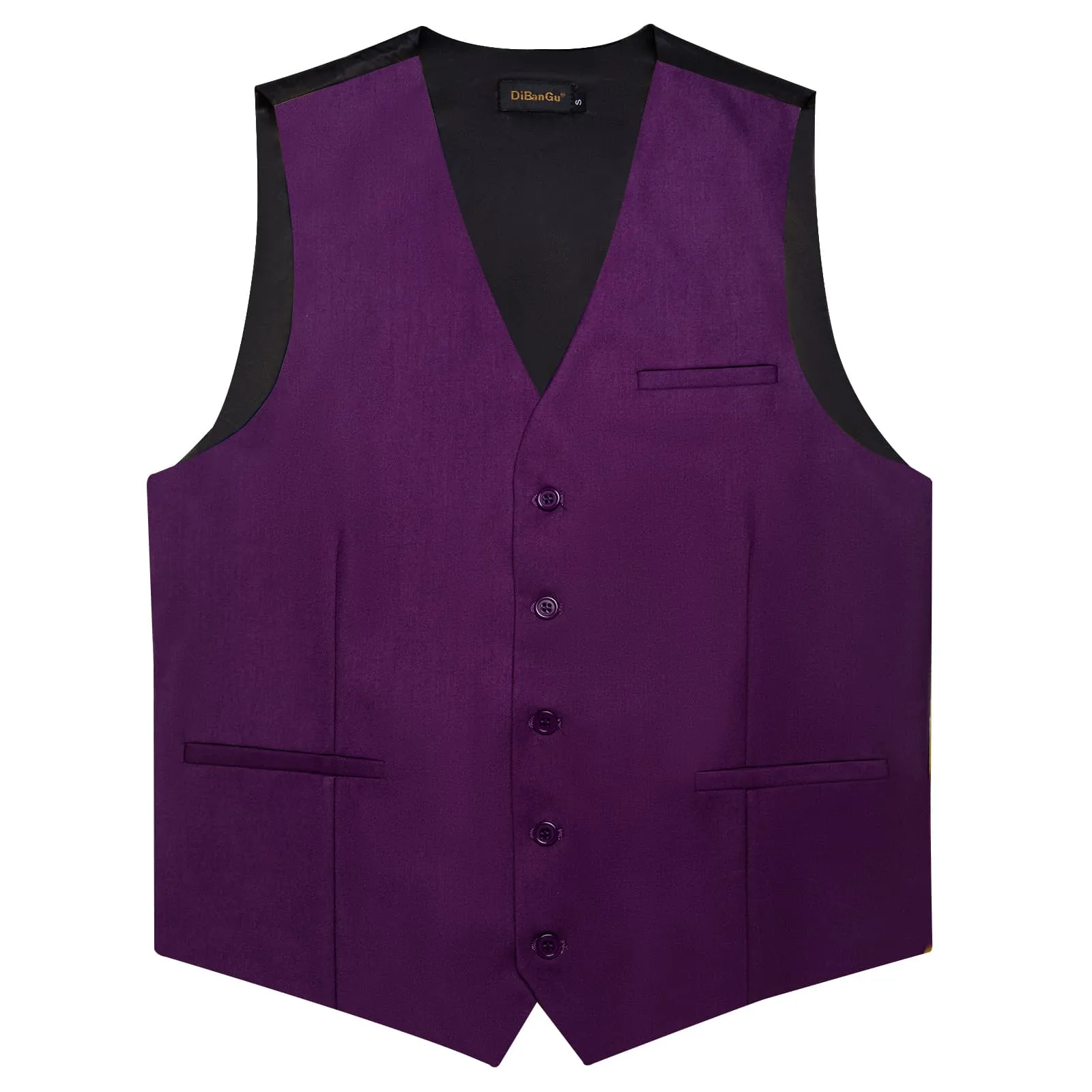 DiBanGu Mens Vest Palatinate Purple Solid V Neck Work Waistcoat Silk Button Vest