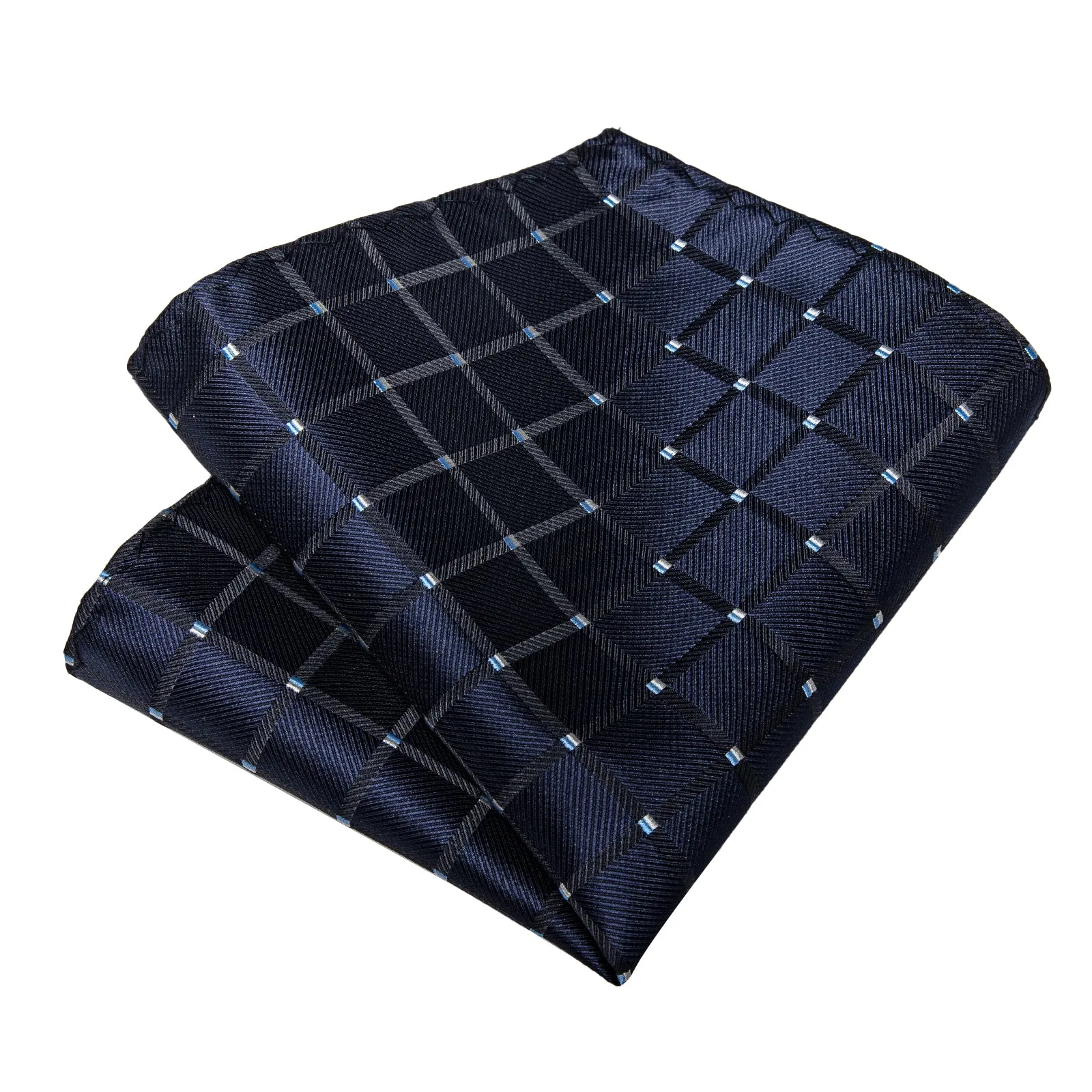 DiBanGu Silk Tie Blue Plaid Men's Tie Handkerchief Cufflinks Clip Set