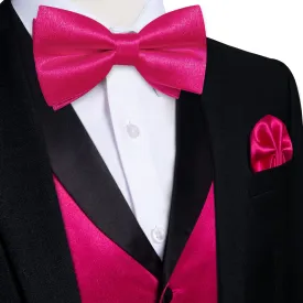 DiBanGu Tuxedo Vest Raspberry Pink Solid Silk Mens Work Dress Button Vest and Bow Tie Set