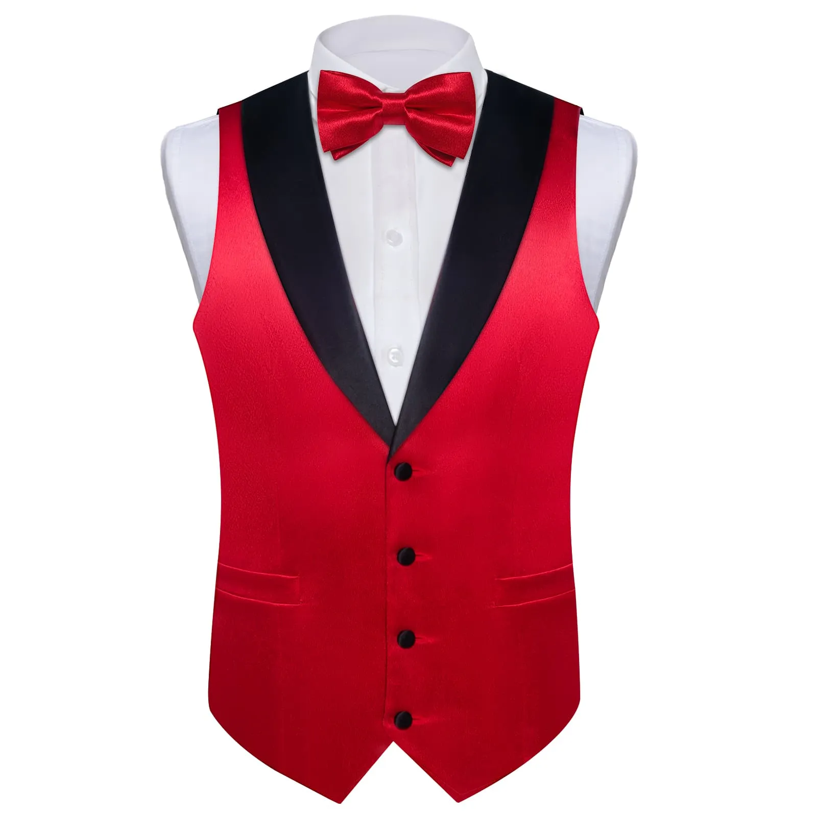 DiBanGu Tuxedo Vest Ruddy Red Solid Silk Mens Dress Vest and Bow Tie Set