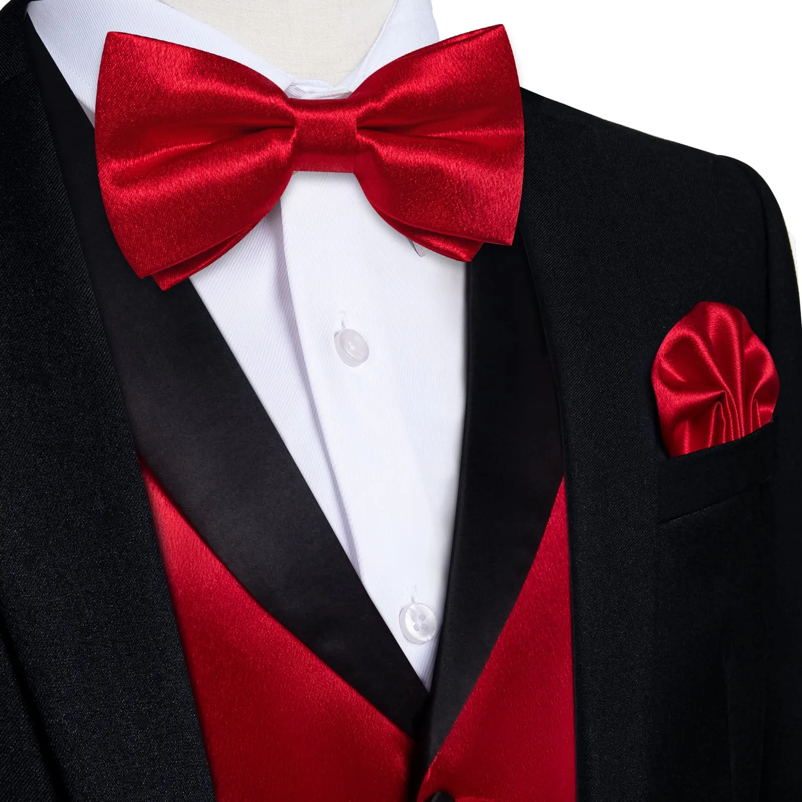 DiBanGu Tuxedo Vest Ruddy Red Solid Silk Mens Dress Vest and Bow Tie Set