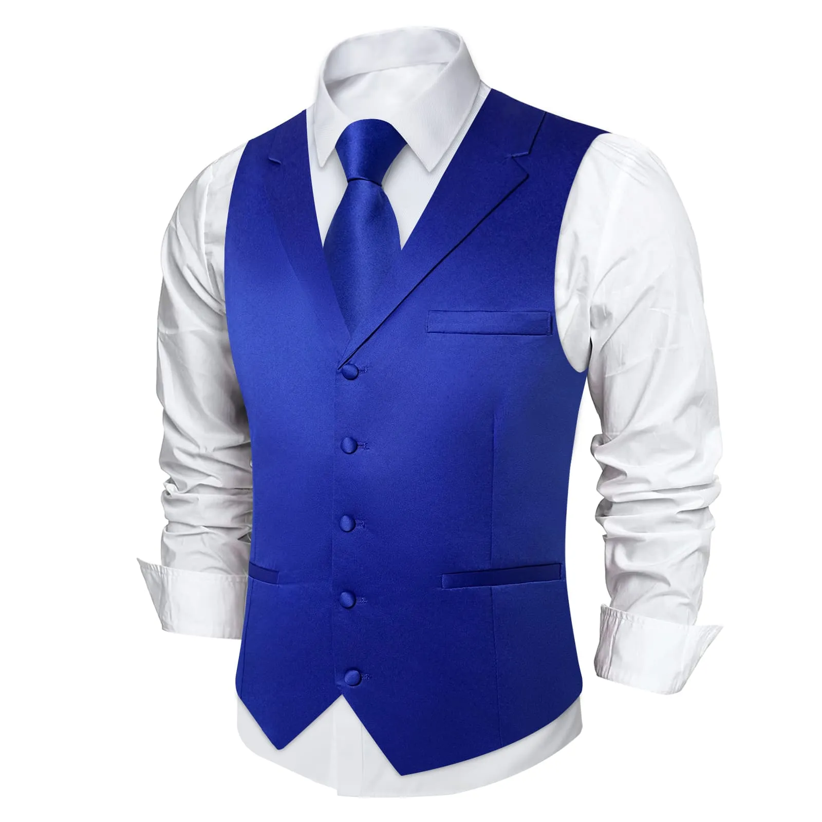 DiBanGu Tuxedo Waistcoat Cobalt Blue Solid Notched Collar Mens Business Casual Vest