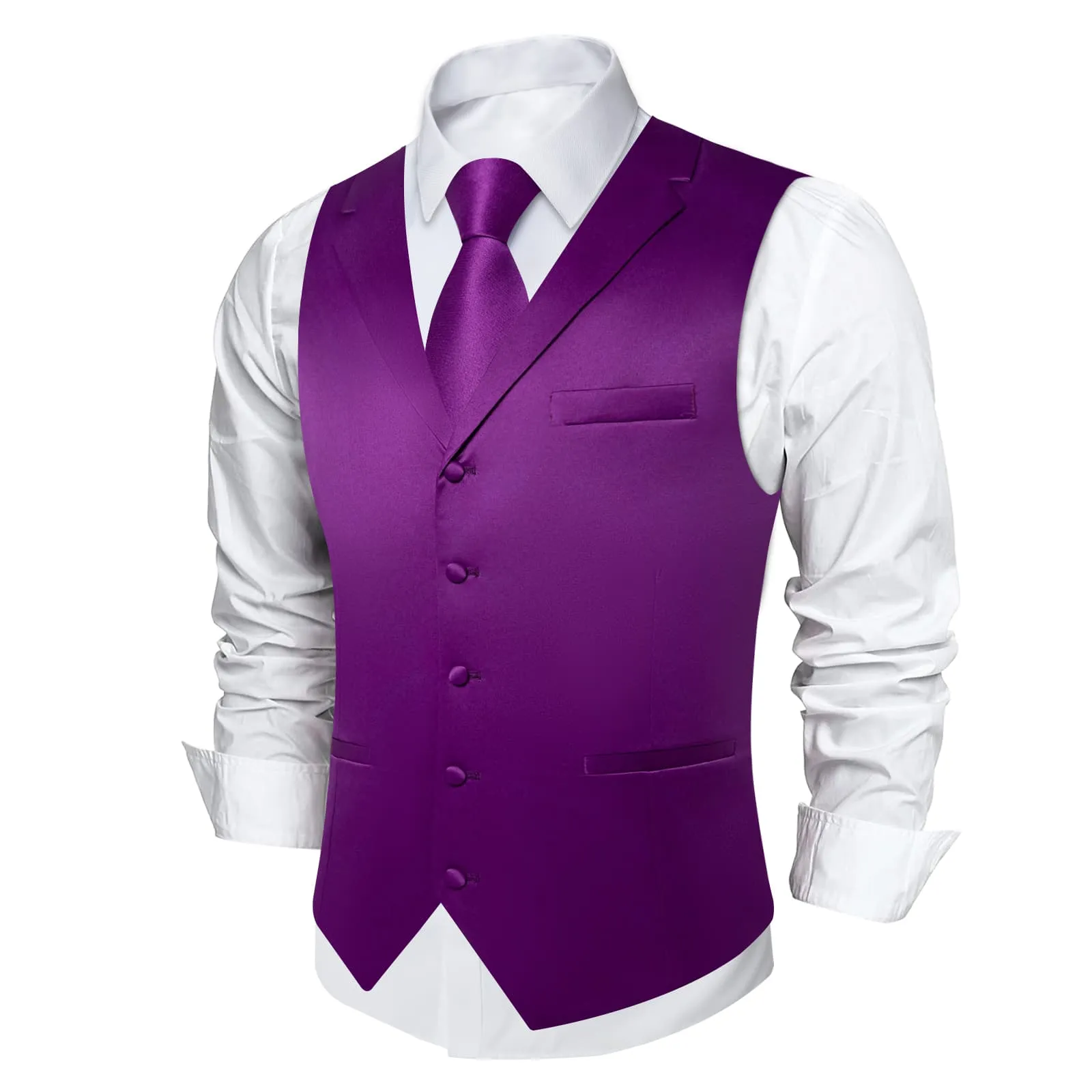 DiBanGu Tuxedo Waistcoat Dark Magenta Purple Solid Notched Collar Mens Business Casual Vest