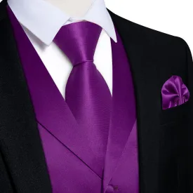 DiBanGu Tuxedo Waistcoat Dark Magenta Purple Solid Notched Collar Mens Business Casual Vest