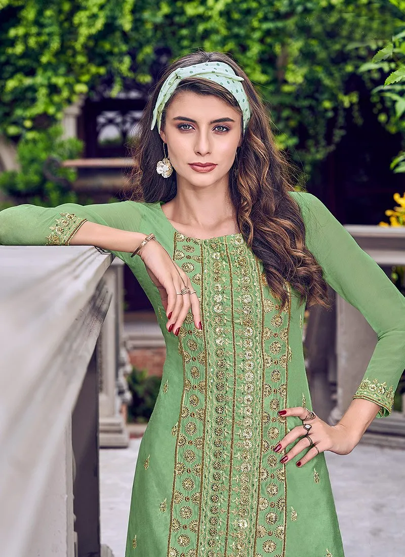 Fabulous Green Embroidered Designer Sharara Suit