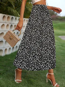 Floral Print Elastic Waist Skirt Perfect for Spring  Summer