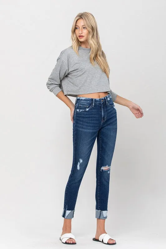 High Rise Distressed Clean Cut Crop Skinny Jeans