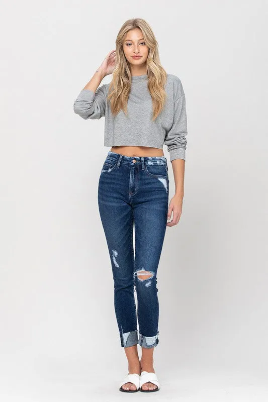 High Rise Distressed Clean Cut Crop Skinny Jeans