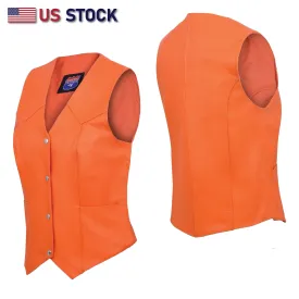 HL14500ORANGE Ladies Women soft leather ORANGE biker motorcycle vest black concealed carry