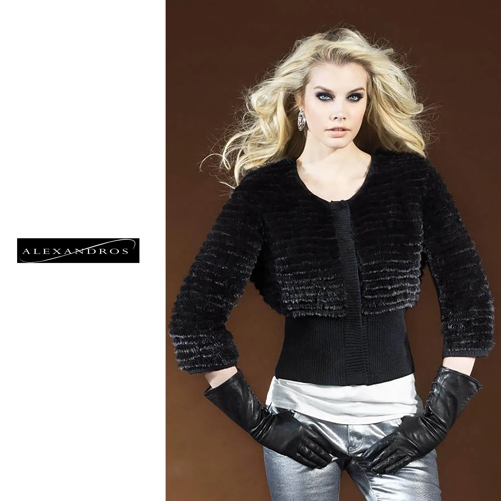 Knitted Mink Fur Jacket with Knit Waist Midriff