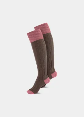 Ladies Shooting Socks - Coral & Teak