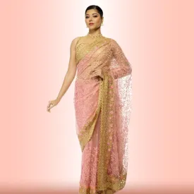 Light weight saree with Gold Border - Pink