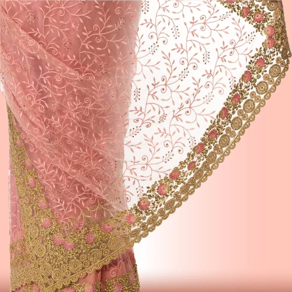 Light weight saree with Gold Border - Pink