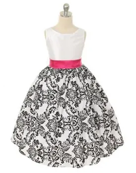 Lovely Dress with Black Velvet Flocked Damask On White Taffeta - Fuchsia