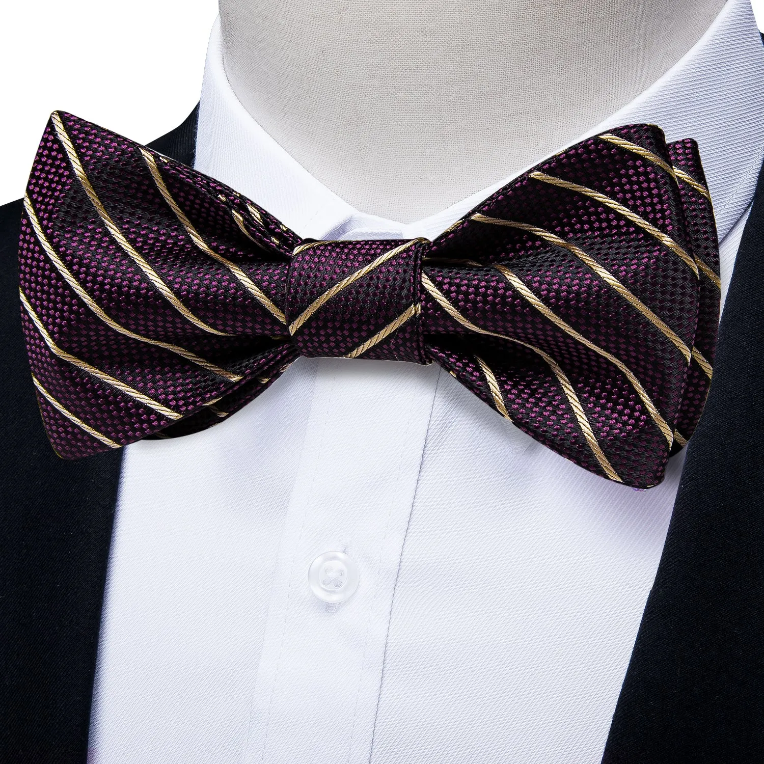 Novelty Purple Brown Self-Bowtie Pocket Square Cufflinks Set