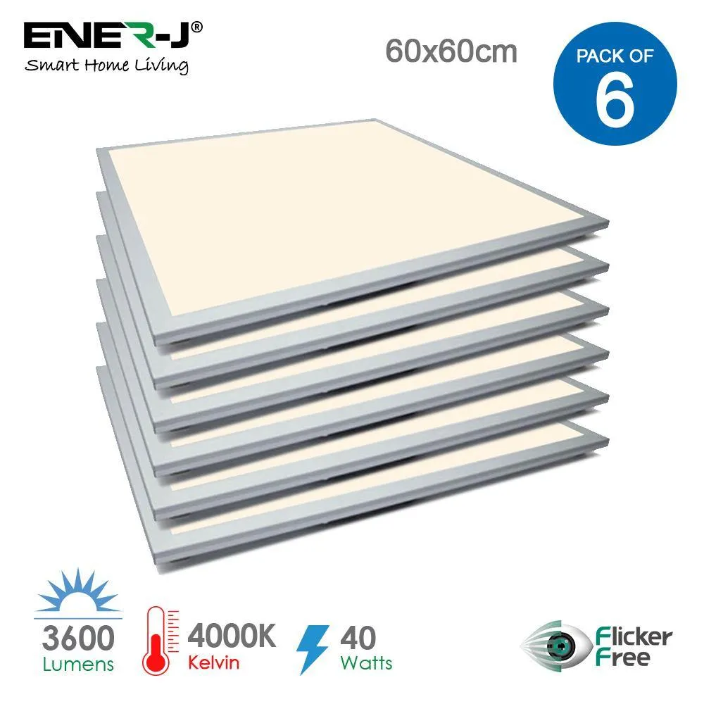 Pack of 6 LED Edgelit Ceiling Panel Tile, 3000k, 40W, 60x60 cm, 3600 Lumens, Ultra Slim LED Ceiling Panel Light, Bright Flat Tile LED Light