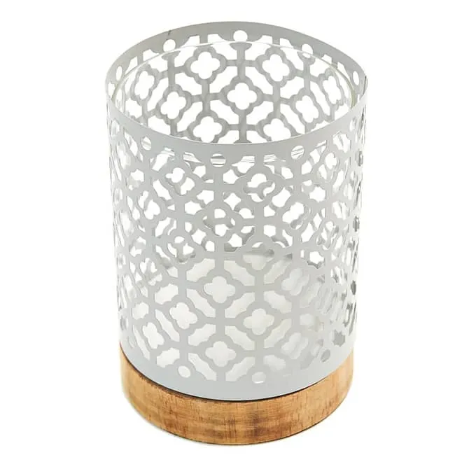 Quatrefoil Lantern With Wood Base