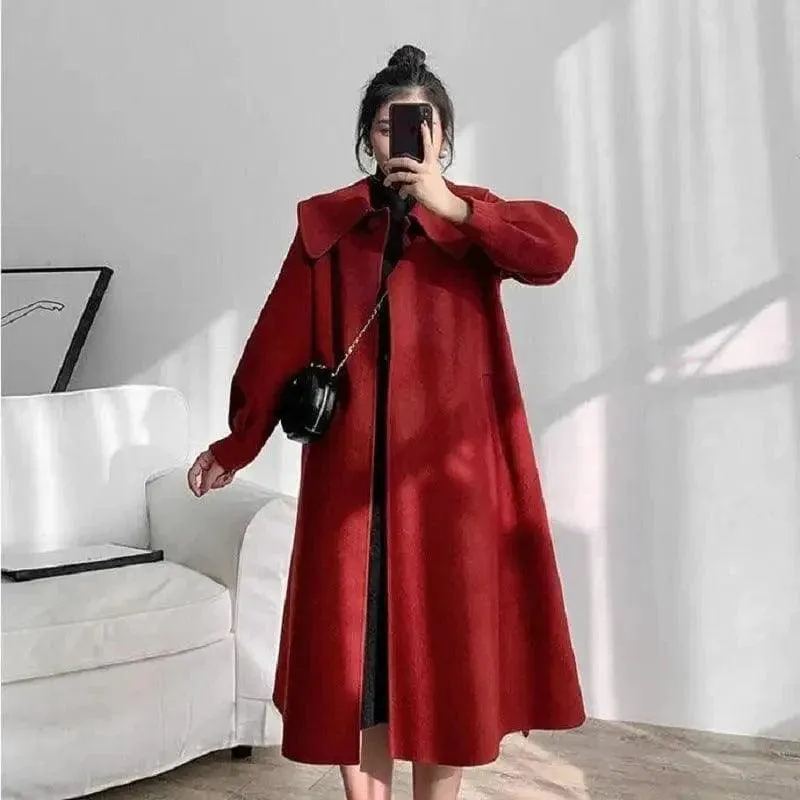 Retro Red Lapel Double-sided Cashmere Wool Coat Women