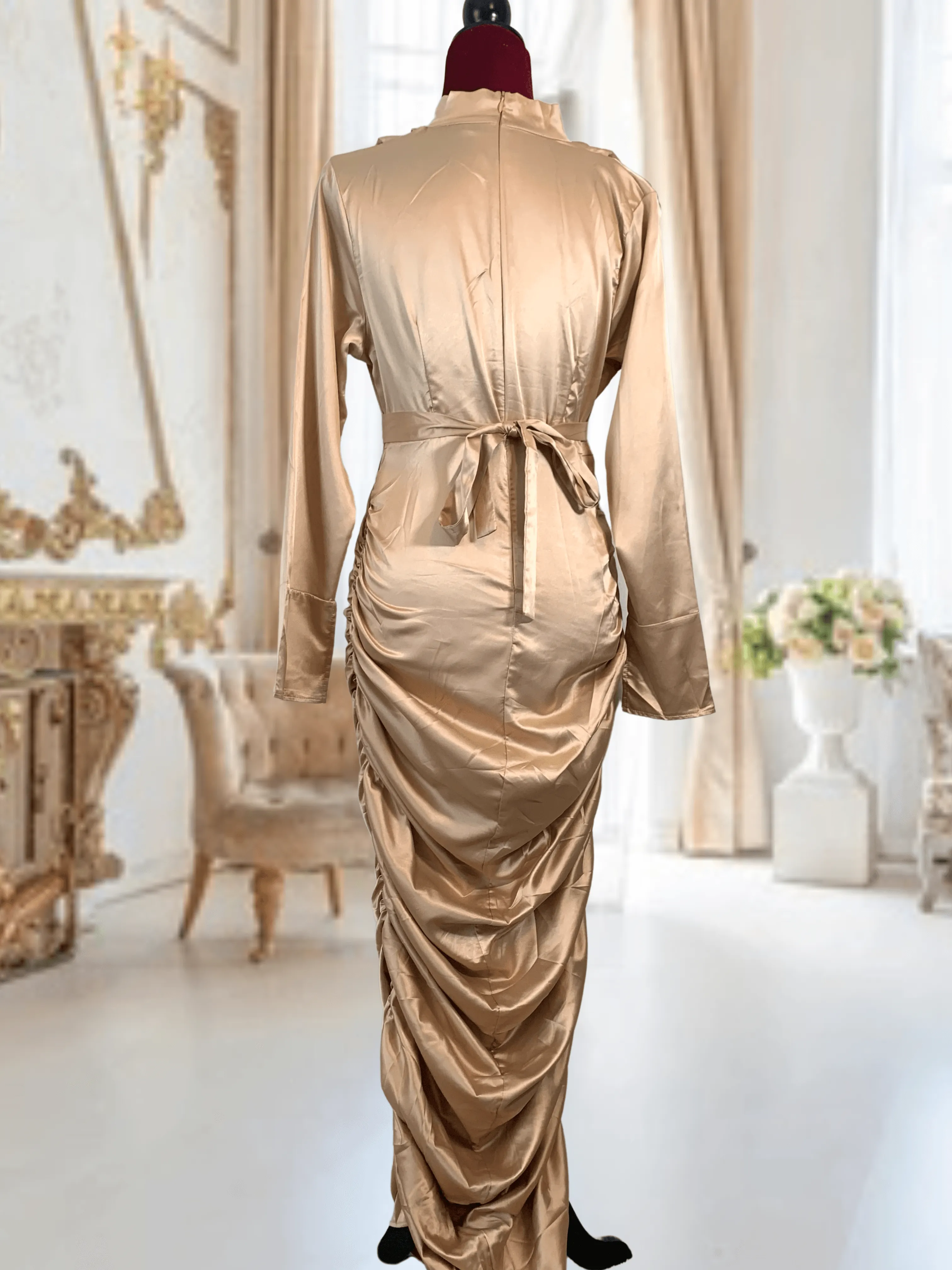 Satin Ruched Evening Dress