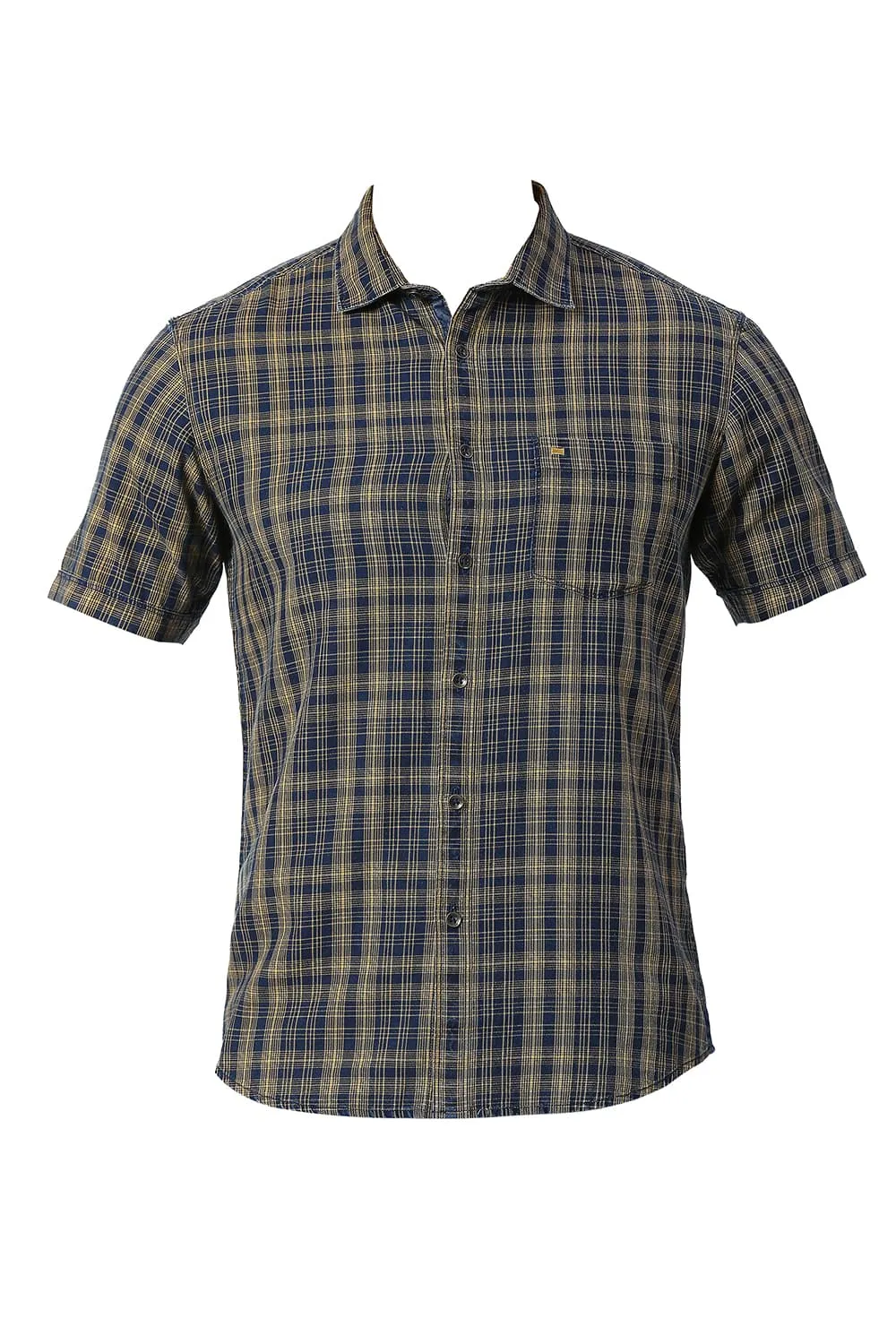 Slim Fit Cotton Indigo Checks Halfsleeves Shirt