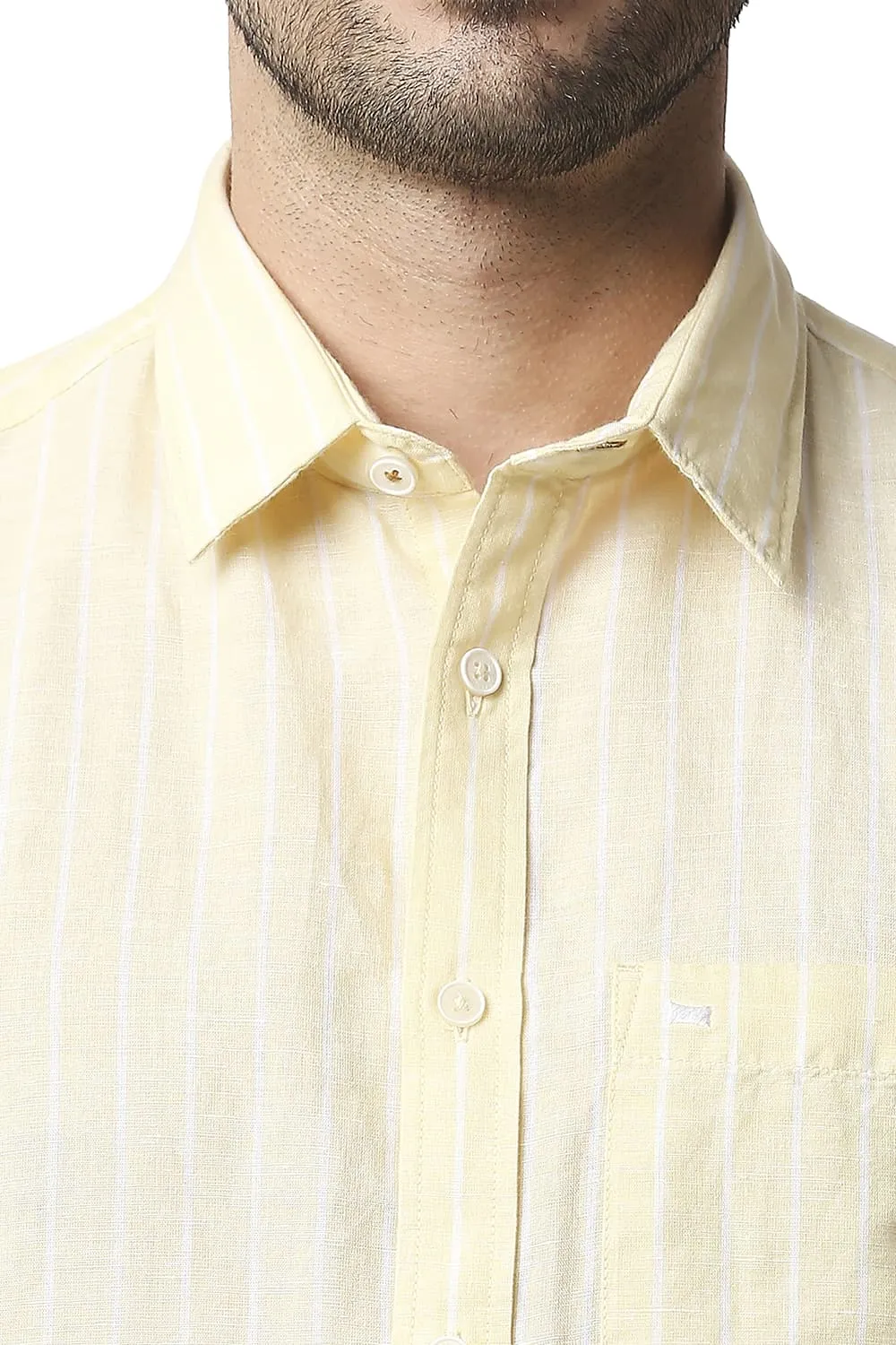 Slim Fit Cotton Linen Stripe Halfsleeves Shirt