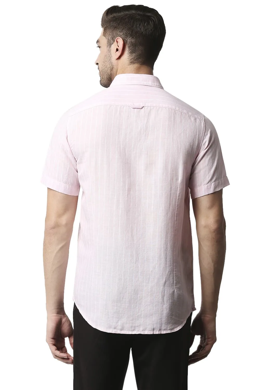 Slim Fit Cotton Linen Stripe Halfsleeves Shirt