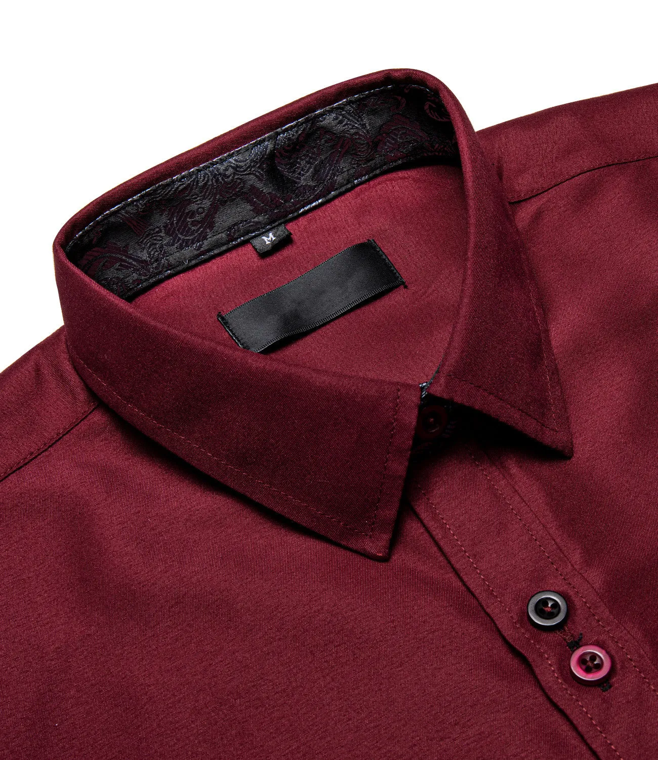 Ties2you Button Down Shirt Burgundy Black Paisley Stitching Silk Men's Long Sleeve Shirt