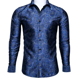 Ties2you Mens Shirts Royal Blue Paisley Button Down Shirt for Dress Suit