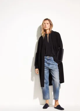 Vince Black Oversized Long Coat with Shearling Banded Sleeves