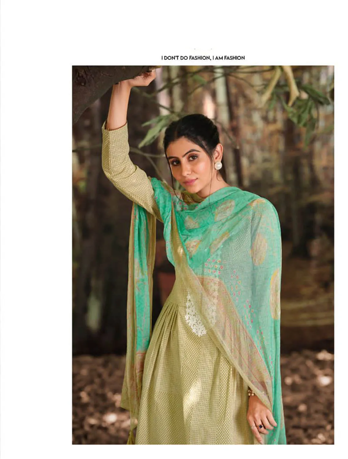 Women Unstitched Lawn Cotton Green Suit Dress Material with Embroidery