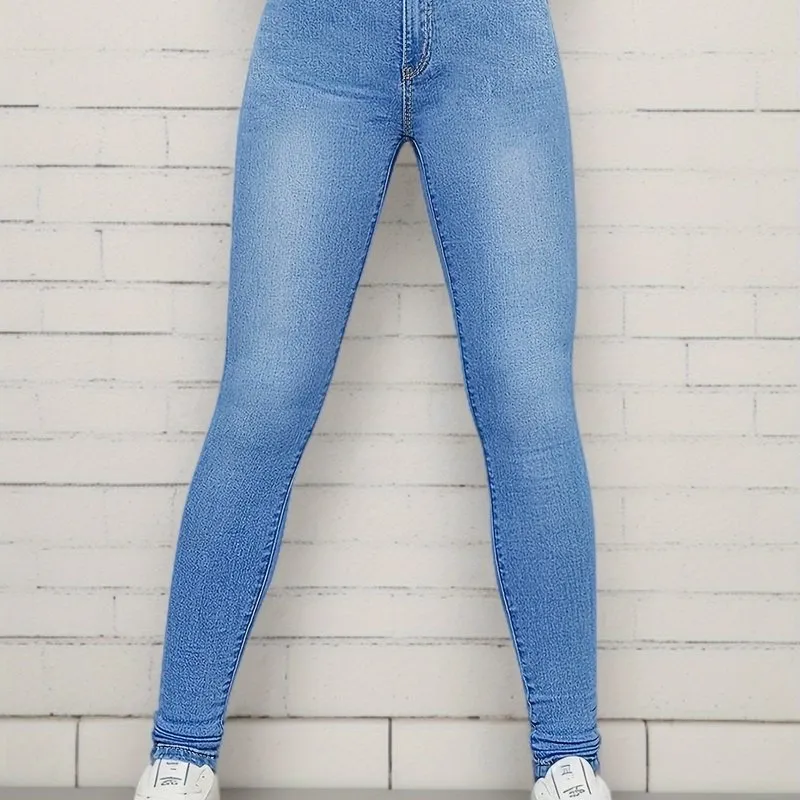 Womens High Waist Stretchy Denim Skinny Jeans in Dark Blue